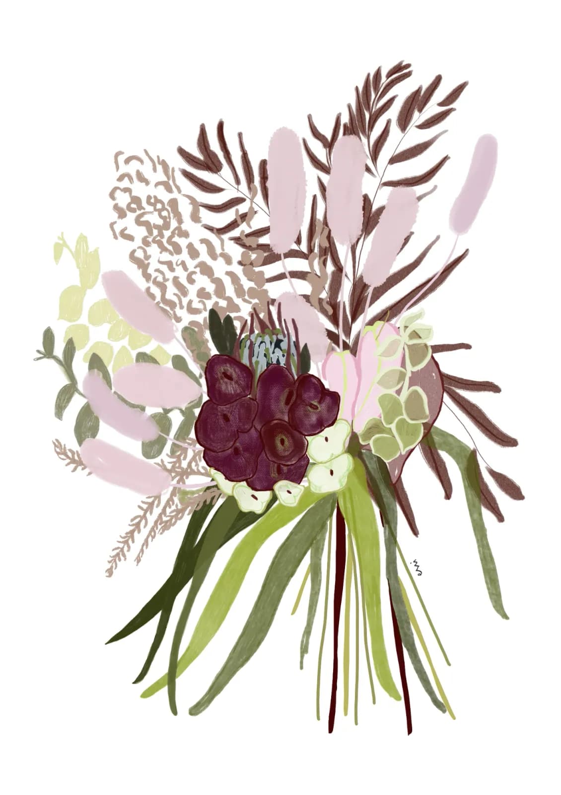 Hand-drawn bouquet portrait by Essi Verlin