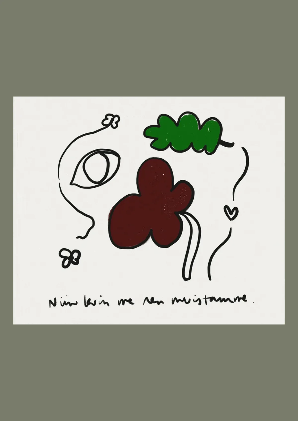 Niin kuin me sen muistamme — a bouquet drawn from memory, on an olive mat